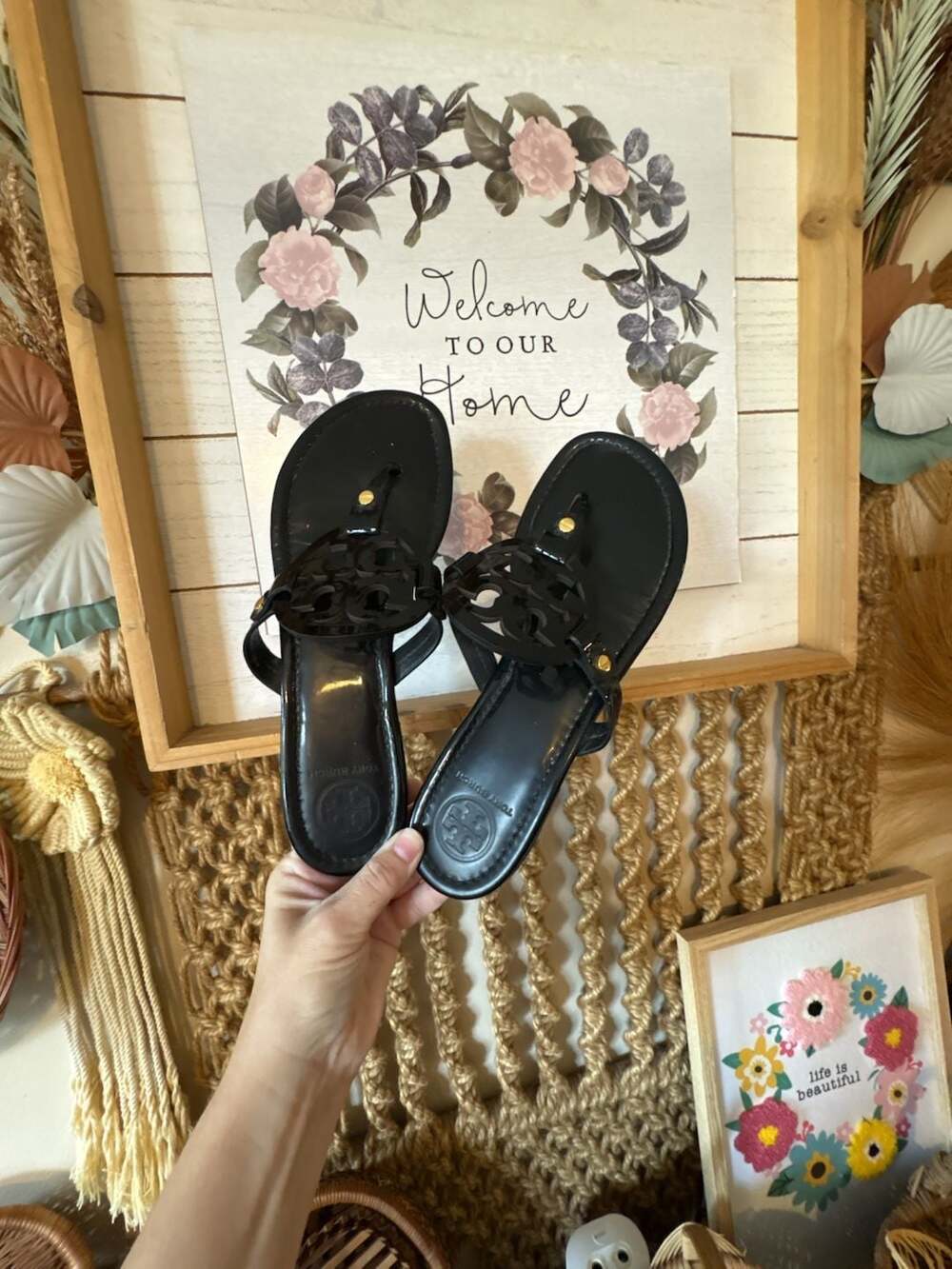 Tory Burch Classic Miller Patent Leather Black Sandals